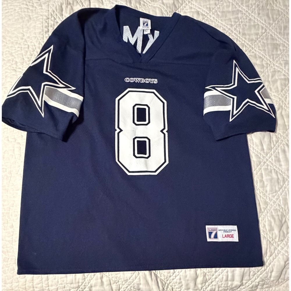 Vintage Dallas Cowboys Troy Aikman Logo 7 Jersey Mens Large Navy Blue NFL 8